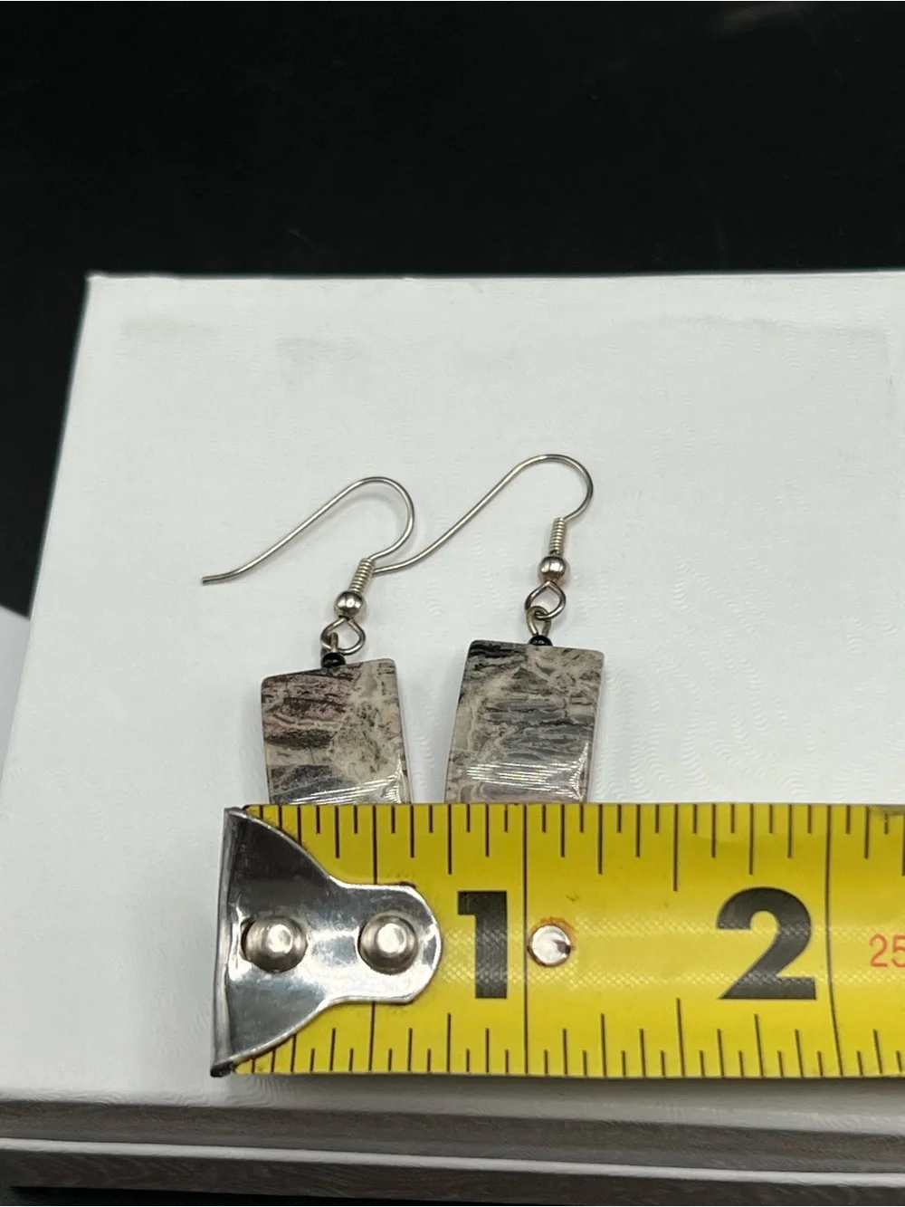 Handmade Natural Stone Dangle Earrings Earth Tone Rectangle Gemstone Boho